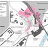 Schematische Karte, in der Travertin-Steinbrüche sowie Lage und Ausdehnung von Restvorräten in Stuttgart-Bad Cannstatt und Umgebung dargestellt sind.